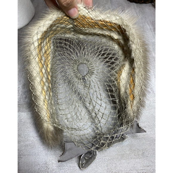 Vintage Mink Fur Hat Cap Fitted Womens Small Net Bow Veil Fascinator 50s 60s main image 10